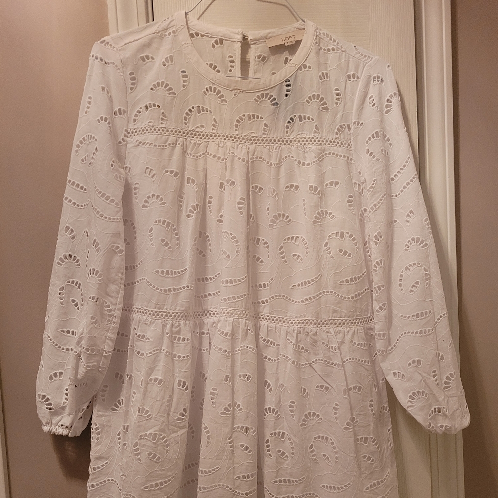 White Eyelet Dress, Size PETITE M, NWT, The Loft
